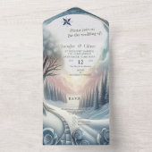 アート冬の風景と雪と氷の結晶をキャプチャ オールインワン招待状 (内側)