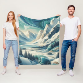 アート冬の風景と雪と氷の結晶をキャプチャ フリースブランケット