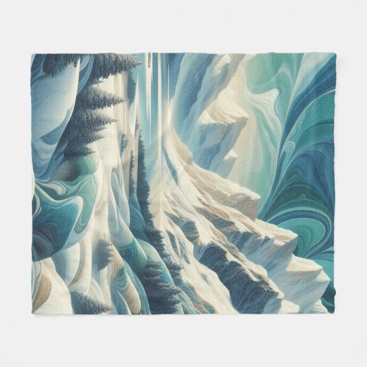 アート冬の風景と雪と氷の結晶をキャプチャ フリースブランケット (正面(横))