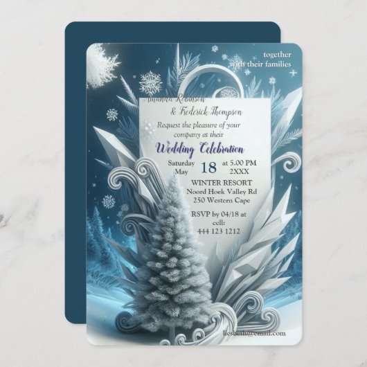 アート冬の風景と雪と氷の結晶をキャプチャ 招待状 (正面/裏面)