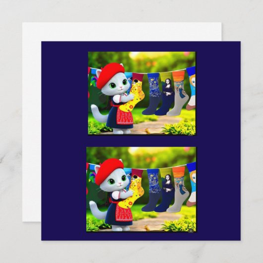 アート子猫つるズアウトアートソックス サンキューカード (正面/裏面)