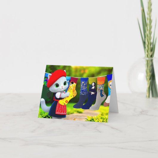 アート子猫つるズアウトアートソックス サンキューカード (正面)