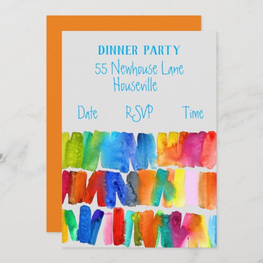 アート抽象芸術アモダンートディナーパーティー 招待状 (正面/裏面)