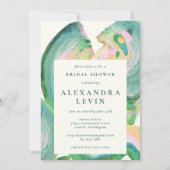 アート抽象芸術グリーンウォーターブライダルパーティ 招待状 (正面)