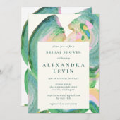 アート抽象芸術グリーンウォーターブライダルパーティ 招待状 (正面/裏面)