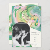アート抽象芸術グリーンウォーター結婚カラー セーブザデート (正面/裏面)
