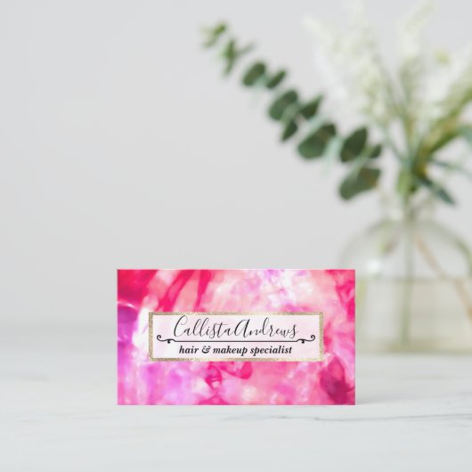 アート抽象芸術サマーネオンピンクパープル絞り染め 名刺 (スタンド正面)
