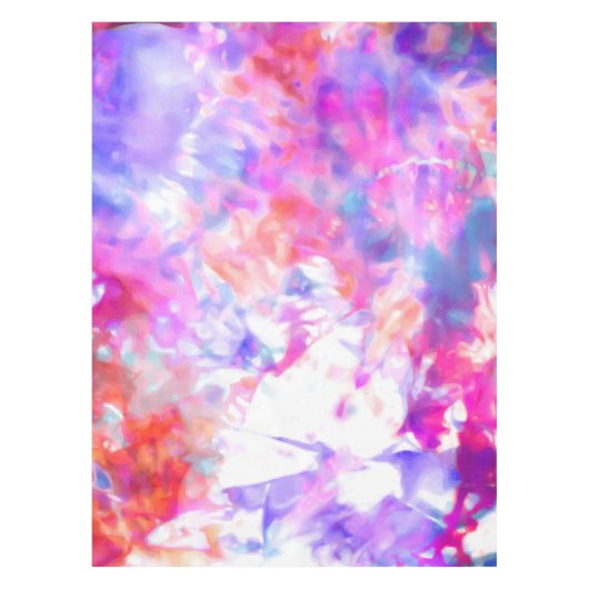 アート抽象芸術サマーピンクパープルオレンジ絞り染め テーブルクロス (正面)