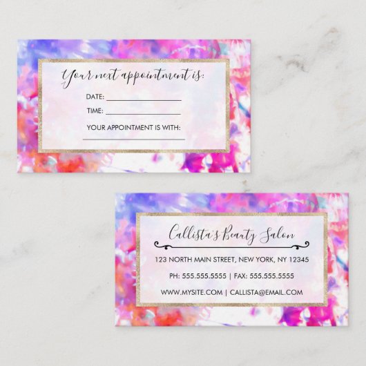 アート抽象芸術サマーピンクパープルオレンジ絞り染め 予約カード (正面/裏面)