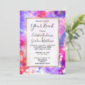 アート抽象芸術サマーピンクパープルオレンジ絞り染め 招待状 (スタンド正面)