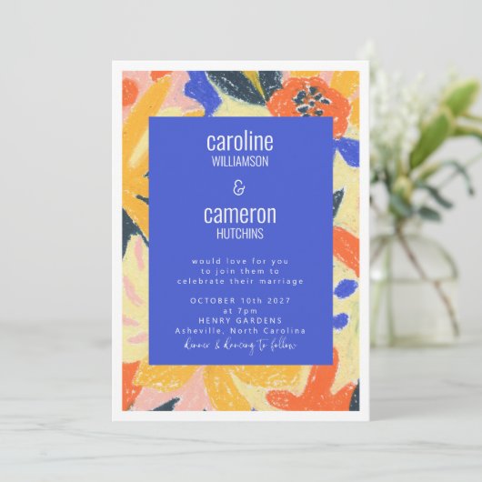 アート抽象芸術ブルーと黄結婚植物学 招待状 (スタンド正面)