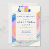 アート抽象芸術ブルーウォーターブライダルシャワー 招待状 (正面)