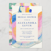 アート抽象芸術ブルーウォーターブライダルシャワー 招待状 (正面/裏面)