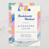 アート抽象芸術水彩バチェロレッテ週末 招待状 (正面/裏面)
