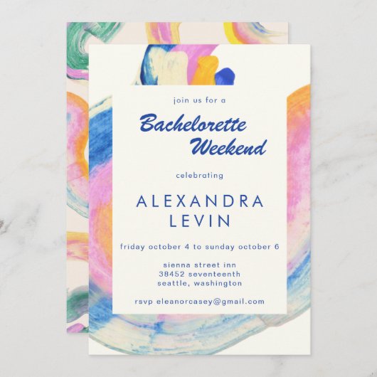 アート抽象芸術水彩バチェロレッテ週末 招待状 (正面/裏面)