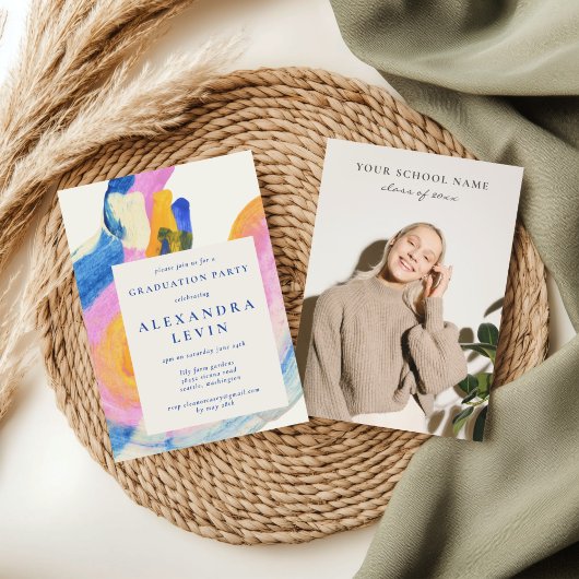 アート抽象芸術水彩写真卒業パーティー 招待状