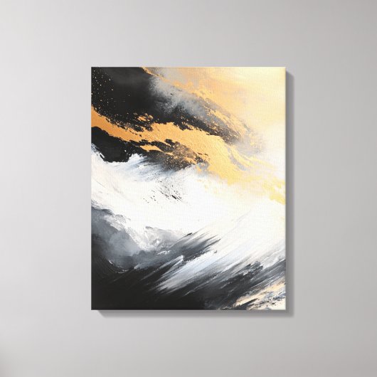 アート抽象芸術白黒と金ゴールド キャンバスプリント (正面)