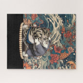 アート日本のが背景の猫 ジグソーパズル (横)