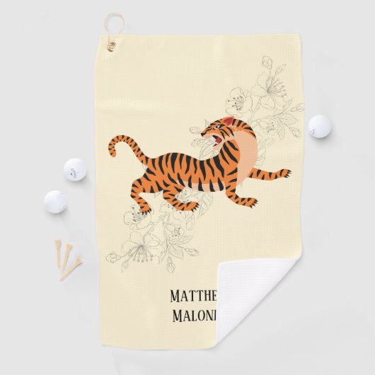 アート日本のタイガーとさくらんぼの花 ゴルフタオル (インサイチュ)