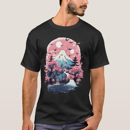 アート日本の浮世絵芸者さくらんぼブロッサム山 Tシャツ (正面)