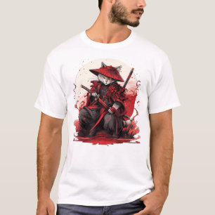 アート日本の猫忍者浮世絵アニメスタイル侍 Tシャツ