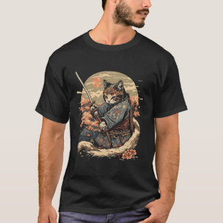 アート日本の猫忍者浮世絵アニメスタイル侍 Tシャツ