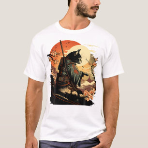 アート日本の猫忍者浮世絵アニメスタイル侍 Tシャツ