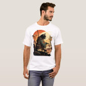 アート日本の猫忍者浮世絵アニメスタイル侍 Tシャツ (正面フル)