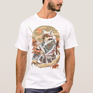アート日本の猫忍者浮世絵アニメスタイル侍 Tシャツ