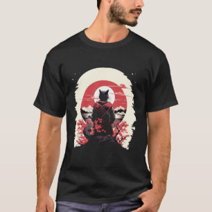 アート日本の猫忍者浮世絵アニメスタイル侍 Tシャツ