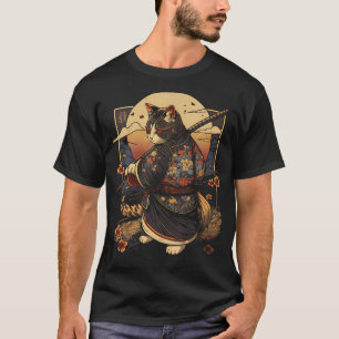 アート日本の猫忍者浮世絵アニメスタイル侍 Tシャツ
