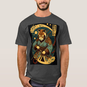 アート日本の猫忍者浮世絵サムライキャット Tシャツ