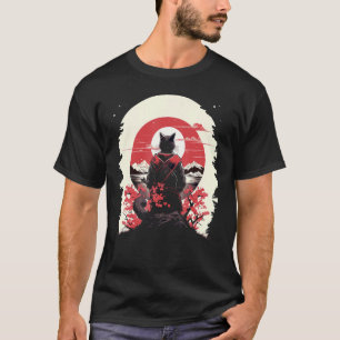 アート日本の猫忍者浮世絵スタイルサムライ猫 Tシャツ