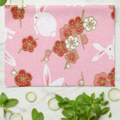 アート日本の：ピンク桜子&ウサギのキッチンタオル キッチンタオル (折り畳み)