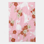 アート日本の：ピンク桜子&ウサギのキッチンタオル キッチンタオル (縦)