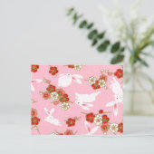 アート日本の：ピンク桜子&ウサギ葉書 ポストカード (スタンド正面)