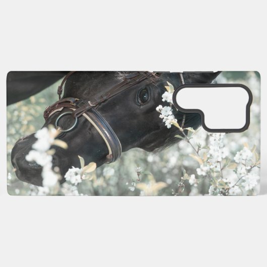 アート春クロップアップポートレートの黒馬 SAMSUNG GALAXYケース (裏面横)