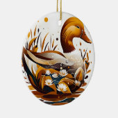 アート池をシルエットにしたアヒル セラミックオーナメント (右)