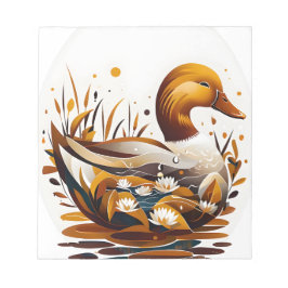 アート池をシルエットにしたアヒル ノートパッド