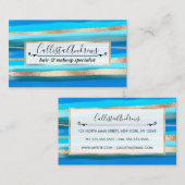 アート海アクア青金ゴールド抽象芸術絵を描ストライプ数 名刺 (正面/裏面)