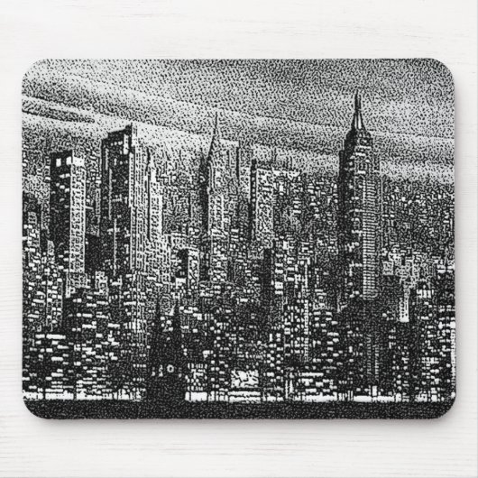 アート点々のあるレトロニューヨークシティ白黒 マウスパッド (正面)