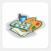 アート用品ウォーターカラーパレットとペイントブラシ スクエアシール (正面)