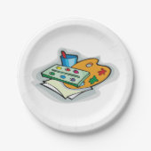 アート用品ウォーターカラーパレットとペイントブラシ ペーパープレート (正面)