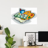 アート用品ウォーターカラーパレットとペイントブラシ ポスター (ホームオフィス)