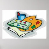 アート用品ウォーターカラーパレットとペイントブラシ ポスター (正面)