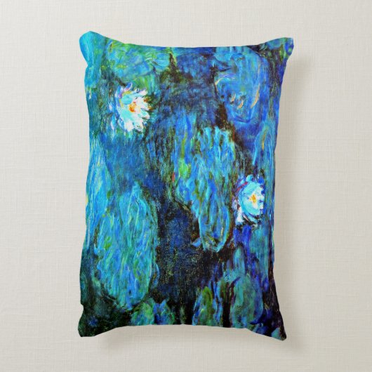 アート素晴らしの青い絵画睡蓮 アクセントクッション (裏面(縦))