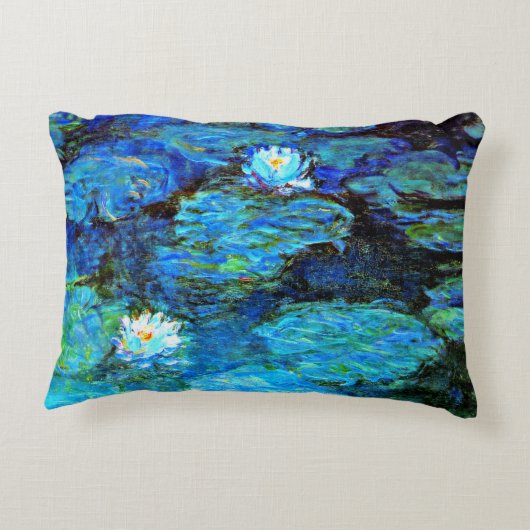 アート素晴らしの青い絵画睡蓮 アクセントクッション (裏面)