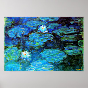 アート素晴らしの青い絵画睡蓮 ポスター