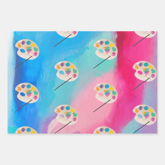 アート絵を描のクラフトアーティスト絵を描の誕生日テーマ ラッピングペーパーシート (正面2)