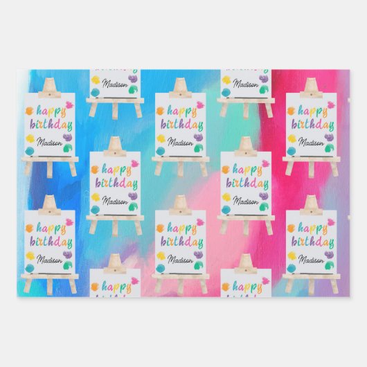 アート絵を描のクラフトアーティスト絵を描の誕生日テーマ ラッピングペーパーシート (正面)